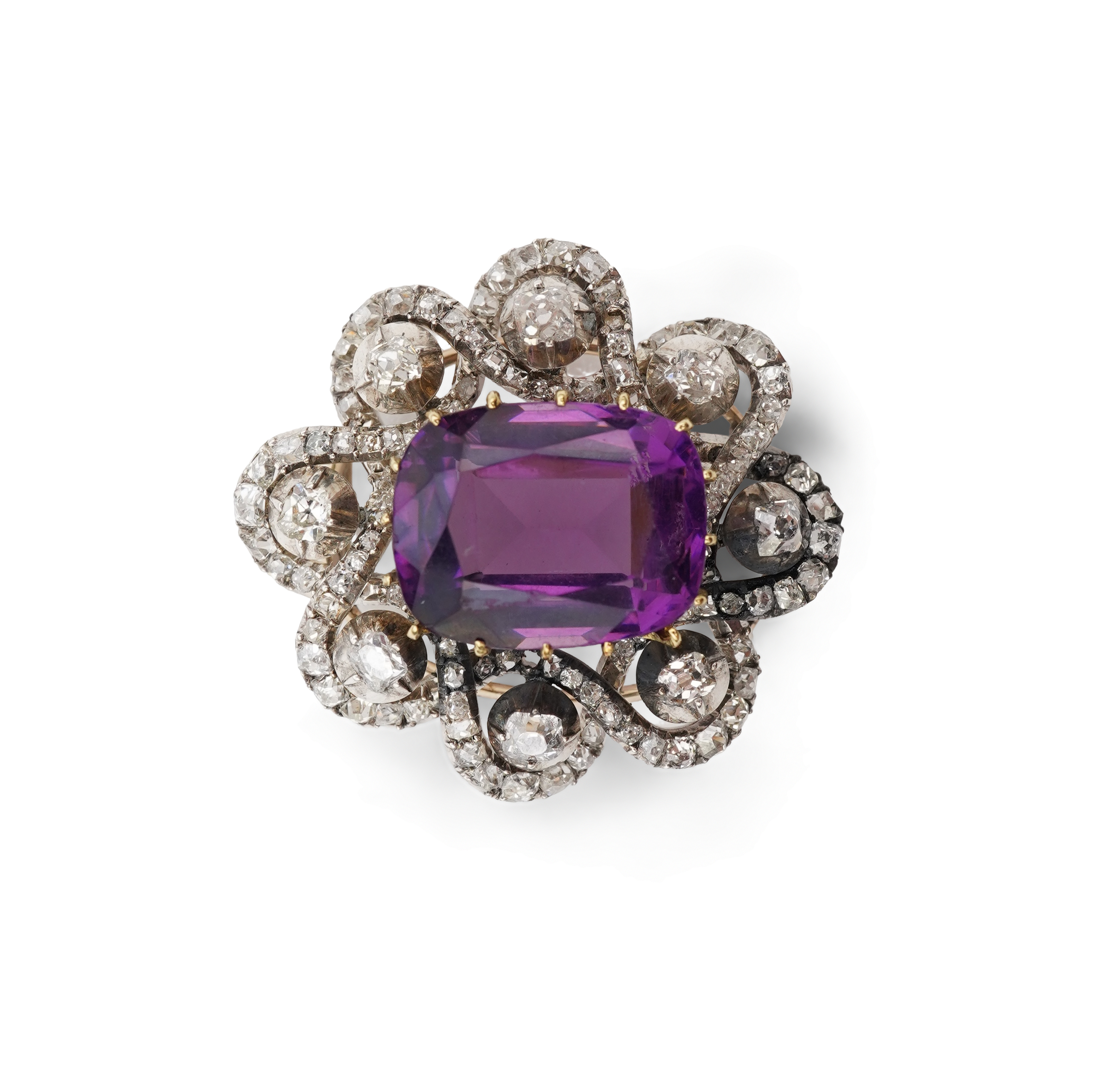 An attractive Victorian amethyst and diamond brooch, second half 19th century